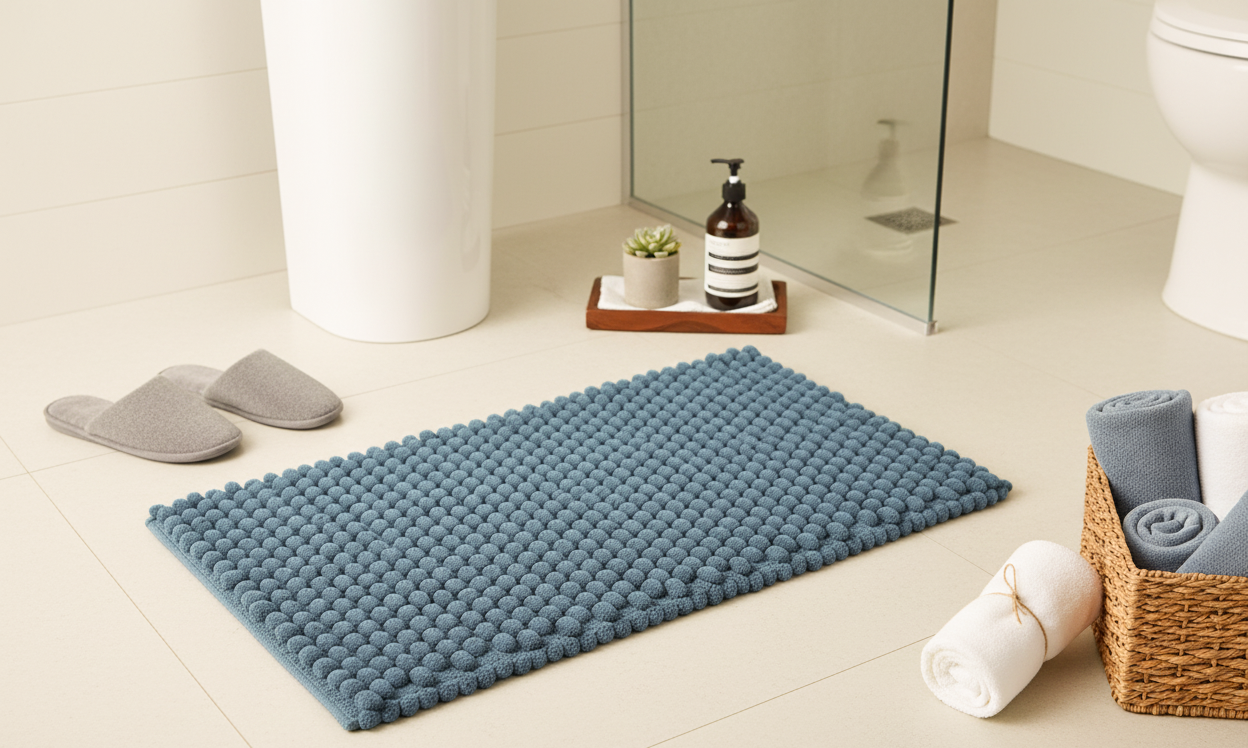 Ocean Wave Textured Mat | Slate Blue Comfort Rug