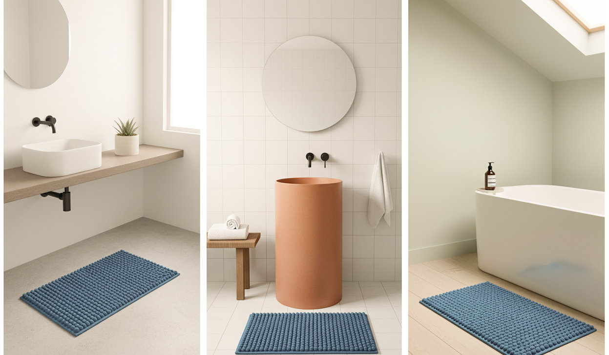 Ocean Wave Textured Mat | Slate Blue Comfort Rug