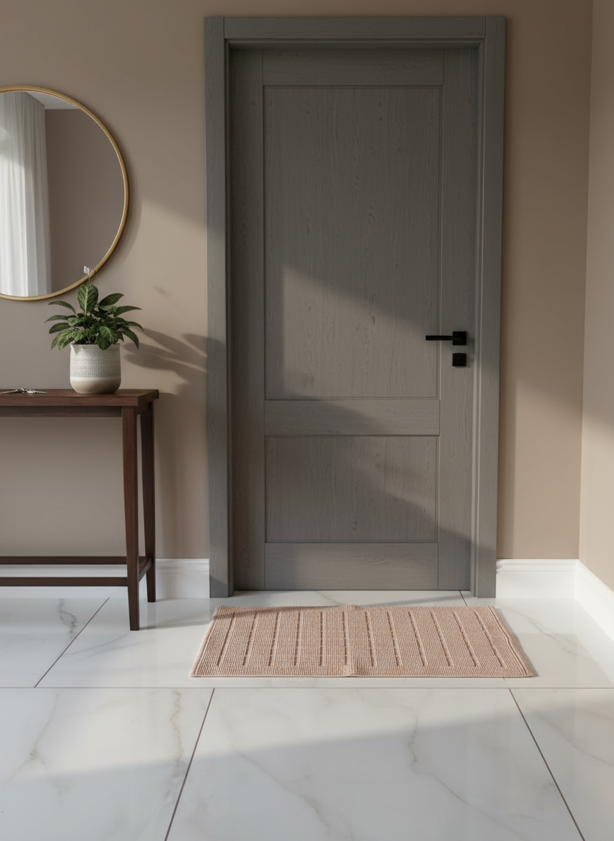 Modern Checkered Design Bath Mat - Neutral Tan Luxury Square Grid Comfort Mat